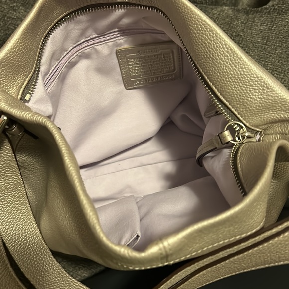 Coach Silver Metallic Pebbled Leather Shoulder Duffel Bag - Picture 8 of 10